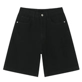 Black Wide Leg Loose Denim Jort